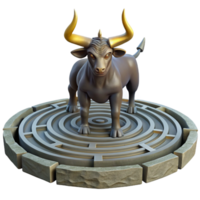 beautiful artistic vibrant rustic A majestic minotaur stands in the labyrinth, intricate shadows play across the stone walls, realistic fur and horns, neoclassical style professional high quality png