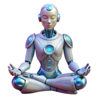 elegant artistic serene modern A cyborg with intricate mechanical augmentations, meditating amidst the ruins of an ancient temple, soft, ethereal lighting, surreal style high resolution premium png