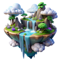 impressive abstract stunning minimalist A floating island with waterfalls cascading into the clouds, vibrant colors and lush vegetation, dreamlike lighting, fantasy art style exclusive premium png