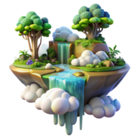 stunning artistic beautiful rustic A floating island with waterfalls cascading into the clouds, vibrant colors and lush vegetation, dreamlike lighting, fantasy art style exclusive exclusive png