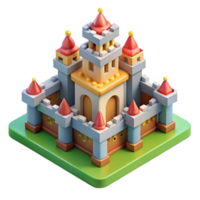 beautiful classic extraordinary traditional Isometric pixel art castle, bright colors, simple shapes, retro gaming style, high resolution professional png