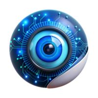 serene contemporary magnificent minimalist A human eye overlaid with a digital HUD interface, glowing blue and white data streams, cyberpunk style, dramatic lighting detailed premium png