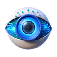 serene rustic stunning minimalist A human eye overlaid with a digital HUD interface, glowing blue and white data streams, cyberpunk style, dramatic lighting high quality high quality png
