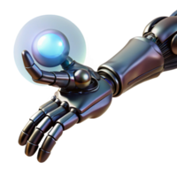 wonderful abstract extraordinary abstract A biomechanical prosthetic arm extending towards a glowing orb of energy, intricate detail on the metallic and organic components, cyberpunk style, dark... png