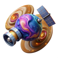 elegant creative stunning traditional A satellite orbiting a vibrant, swirling nebula, detailed solar panels and antenna, cosmic and technological elements combined, realistic style original high... png