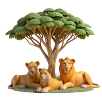 wonderful artistic serene rustic A pride of lions resting under the shade of an acacia tree in the African savanna, warm afternoon light, realistic style with a touch of impressionism original... png