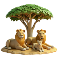 stunning contemporary extraordinary modern A pride of lions resting under the shade of an acacia tree in the African savanna, warm afternoon light, realistic style with a touch of impressionism... png