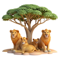 impressive modern dramatic rustic A pride of lions resting under the shade of an acacia tree in the African savanna, warm afternoon light, realistic style with a touch of impressionism high... png