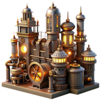 beautiful minimalist magnificent creative A steampunk cityscape, towering buildings adorned with gears and pipes, lit by the warm glow of countless gaslights, futuristic and dystopian style... png