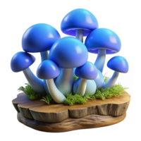 impressive classic extraordinary creative A cluster of iridescent blue mushrooms growing on a moss-covered log, soft diffuse lighting, fantasy art style original high quality png