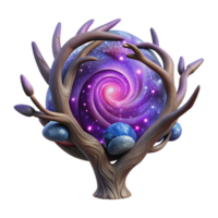 elegant classic wonderful traditional A swirling galaxy seen through the branches of a silhouetted tree, vibrant nebula colors, cosmic horror style authentic high quality png
