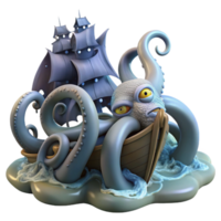 magnificent classic impressive artistic A colossal kraken emerging from a stormy sea, its tentacles wrapped around a sinking galleon, lit by flashes of lightning.... png