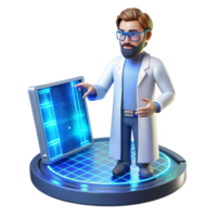 dramatic modern elegant traditional A scientist working on a complex holographic interface, cool, blue lighting, photorealistic style 4K authentic png