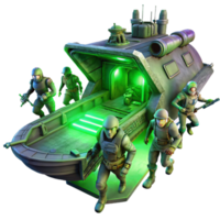 dramatic vintage vibrant abstract A group of space pirates boarding a derelict spaceship, eerie green lighting, digital painting style genuine original png