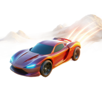dramatic contemporary beautiful classic A futuristic racing car with glowing energy trails speeding through a desert landscape, vibrant, dynamic lighting, digital art style premium high resolution png