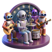 serene minimalist beautiful rustic A group of robots playing musical instruments in a futuristic jazz club, warm, dim lighting, art nouveau style professional genuine png