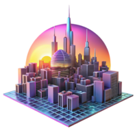 elegant vintage elegant modern Intricate circuitry patterns forming a futuristic cityscape at sunset, rendered in a vibrant, synthwave style, with lens flares professional 4K png