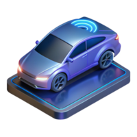 dramatic minimalist serene modern A sleek, levitating electric car charging wirelessly, depicted in a minimalist, isometric style, with cool, neon lighting detailed 4K png