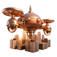 vibrant contemporary stunning abstract A steampunk-inspired drone delivering a package through a futuristic city, rendered in a detailed, illustrative style, with warm, sepia-toned lighting... png