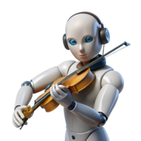 impressive abstract impressive vintage A humanoid robot playing a violin, depicted in a melancholic, realistic style, with soft, theatrical lighting premium exclusive png