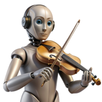 elegant minimalist serene traditional A humanoid robot playing a violin, depicted in a melancholic, realistic style, with soft, theatrical lighting premium professional png