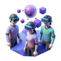 impressive contemporary stunning creative A group of people wearing virtual reality headsets interacting in a virtual world, illustrated in a stylized, low-poly style, with bright, neon lighting... png