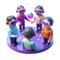 serene rustic wonderful abstract A group of people wearing virtual reality headsets interacting in a virtual world, illustrated in a stylized, low-poly style, with bright, neon lighting detailed... png