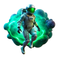 dramatic creative serene minimalist A lone astronaut, clad in a bioluminescent spacesuit, drifts through a nebula of swirling emerald and sapphire gases, illuminated by the distant glow of a... png