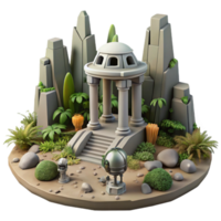 vibrant artistic beautiful abstract A solitary, robotic probe explores the ruins of an ancient alien temple on a jungle-covered planet. Atmospheric, moody, hyperrealistic detailed professional png