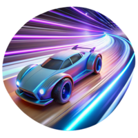 dramatic abstract dramatic vintage A futuristic racing vehicle with glowing energy trails speeds through a neon-lit tunnel on a distant planet. Fast-paced, vibrant, motion blur original professional png
