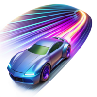 dramatic minimalist beautiful classic A futuristic racing vehicle with glowing energy trails speeds through a neon-lit tunnel on a distant planet.... png