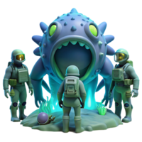 vibrant vintage magnificent contemporary A group of explorers in advanced diving suits discover a colossal, bioluminescent creature in the depths of an alien ocean.... png