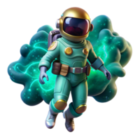 dramatic classic elegant artistic A lone astronaut, clad in a bioluminescent spacesuit, drifts through a nebula of swirling turquoise and gold, illuminated by the distant glow of a binary star... png