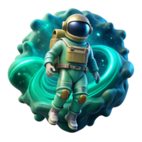 wonderful classic extraordinary vintage A lone astronaut, clad in a bioluminescent spacesuit, drifts through a nebula of swirling turquoise and gold, illuminated by the distant glow of a binary... png