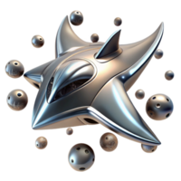 stunning creative dramatic creative A sleek, chrome spaceship, shaped like a manta ray, soaring through a field of asteroids. Dynamic lighting and motion blur create a sense of speed and agility.... png