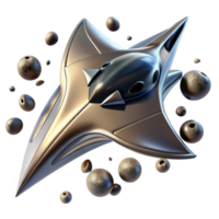 serene contemporary magnificent contemporary A sleek, chrome spaceship, shaped like a manta ray, soaring through a field of asteroids.... png