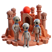 vibrant rustic elegant minimalist A group of alien explorers, each with unique and bizarre features, examining ancient ruins on a desolate, red planet.... png