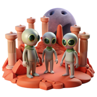 impressive rustic impressive creative A group of alien explorers, each with unique and bizarre features, examining ancient ruins on a desolate, red planet.... png