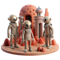 magnificent classic serene rustic A group of alien explorers, each with unique and bizarre features, examining ancient ruins on a desolate, red planet.... png