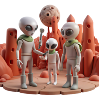 impressive rustic wonderful traditional A group of alien explorers, each with unique and bizarre features, examining ancient ruins on a desolate, red planet.... png