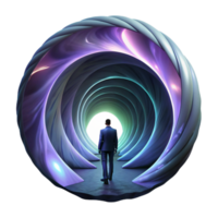 magnificent rustic extraordinary artistic A solitary figure, silhouetted against a giant, swirling portal to another dimension. Dramatic backlighting creates a sense of mystery and wonder.... png