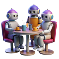 wonderful vintage magnificent modern A group of robots, each with distinct personalities and designs, engaged in a lively conversation in a futuristic diner.... png