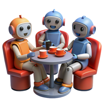 extraordinary creative vibrant rustic A group of robots, each with distinct personalities and designs, engaged in a lively conversation in a futuristic diner.... png