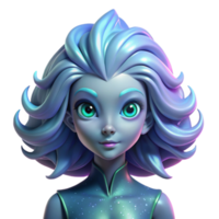 extraordinary minimalist vibrant classic A beautiful, ethereal alien with large, iridescent eyes and flowing, bioluminescent hair floats gracefully in space. Soft, dreamlike lighting.... png