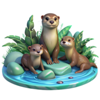 extraordinary contemporary beautiful minimalist A family of playful otters frolicking in a crystal-clear stream, dappled sunlight filtering through the leaves, impressionist style, original authentic png