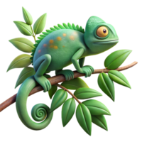 beautiful vintage serene traditional A chameleon perched on a branch, blending seamlessly with the surrounding foliage, Art Nouveau style, soft lighting, premium 4K png
