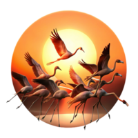 dramatic modern elegant minimalist A flock of flamingos taking flight against a fiery sunset, silhouette, dramatic lighting, genuine high resolution png