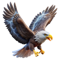 impressive classic wonderful rustic A majestic bald eagle soaring through a thunderstorm, lightning illuminating its feathers, dramatic, realistic, original genuine png