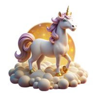 extraordinary classic wonderful vintage A graceful unicorn with a coat of pearlescent white and a horn of twisted gold, standing on a cloud of stardust, bathed in the warm light of a double... png
