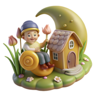 dramatic modern magnificent abstract A whimsical gnome riding a giant snail with a house on its back, through a field of glowing flowers, under the soft light of a crescent moon.... png